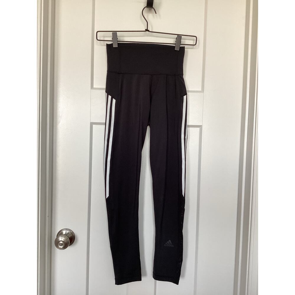 Adidas Women's Three-Stripes Pull-On Leggings Workout Athletic Black White SZ XS